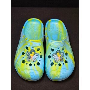 Disney Fairies Tinker Bell Blue Yellow Swirl Clogs Kids Size 11 Slip On Shoes